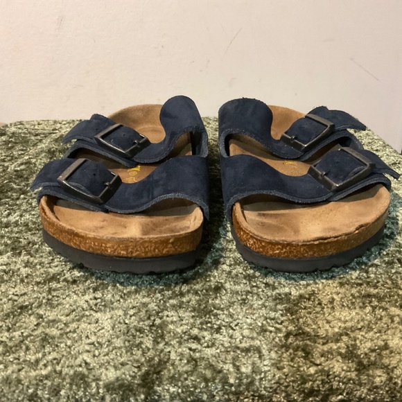 Birkenstock Arizona Double Buckle Strap Blue Suede Slides Sandals Shoes 39 9 9.5 - Picture 2 of 12